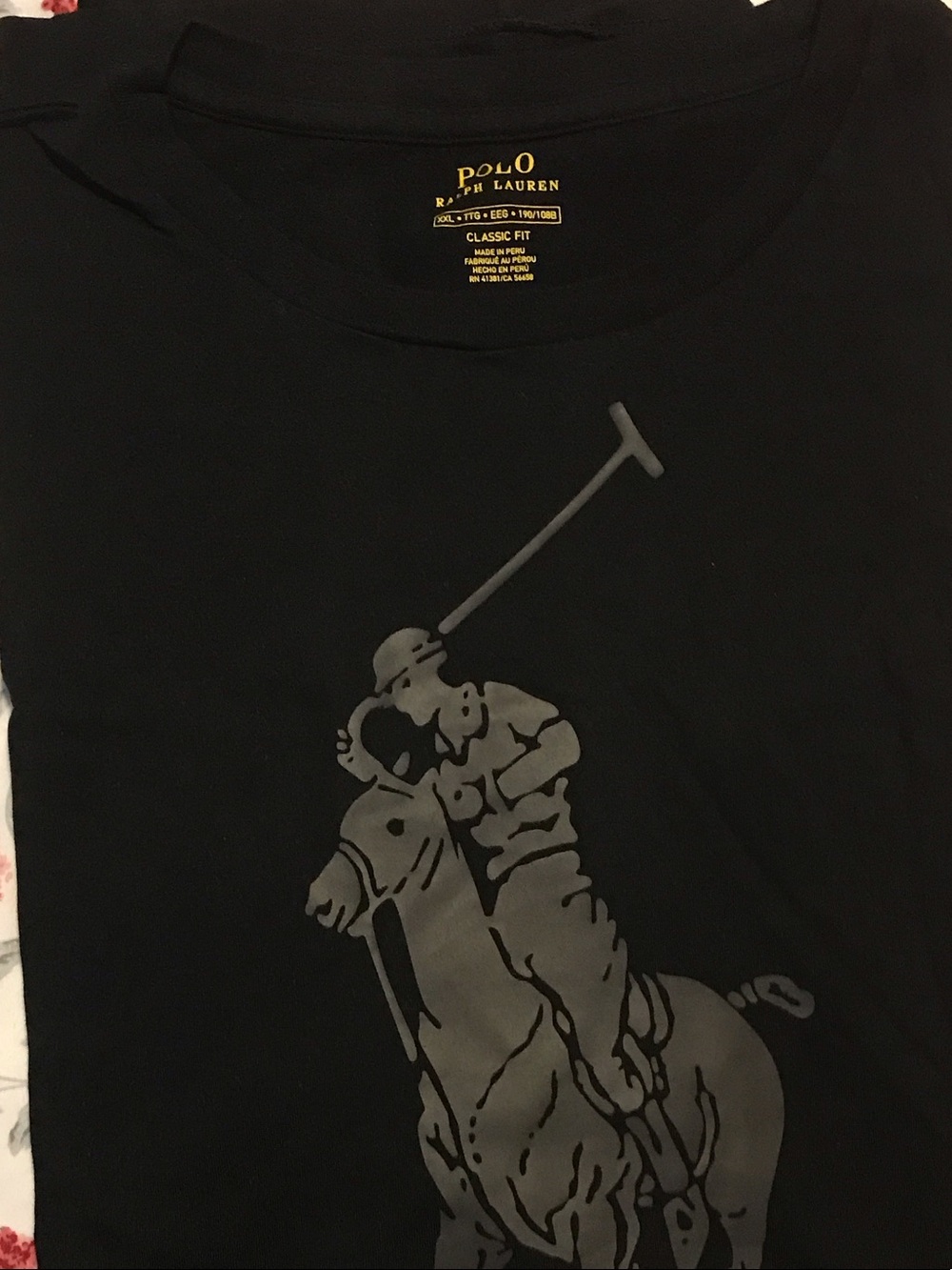 Polo by Ralph Lauren Black Short Sleeve Tee with Large Gray Polo Player Graphic